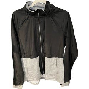 Avia Mens Jacket Full Zip Up Mock Neck Hoodie Lightweight Black/Gray Medium